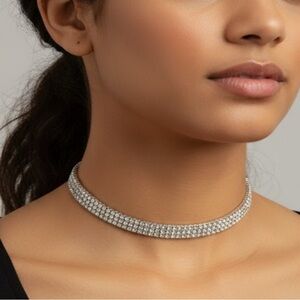 Elegant Rhinestone Silver Choker Necklace